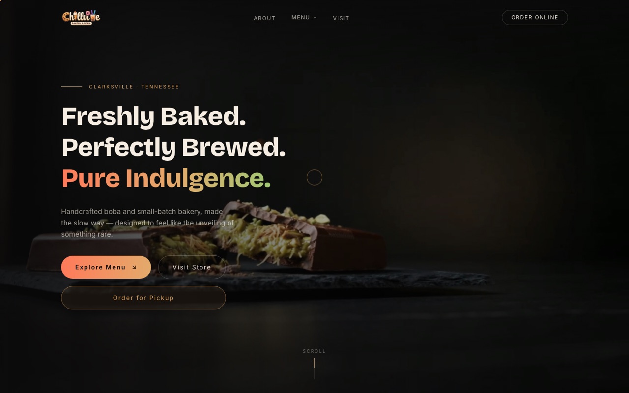 Chillville Bakery & Boba home page: Freshly Baked. Perfectly Brewed. Pure Indulgence.